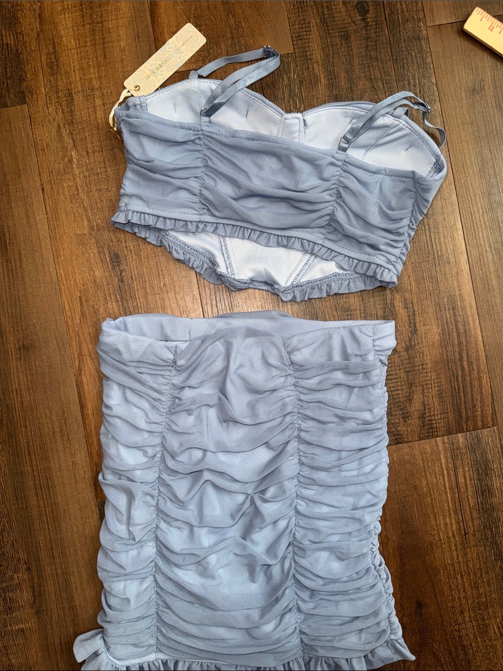 Iris Basic Light Blue Ruched Ruffle Two-Piece Skirt Set - Picture 9 of 11